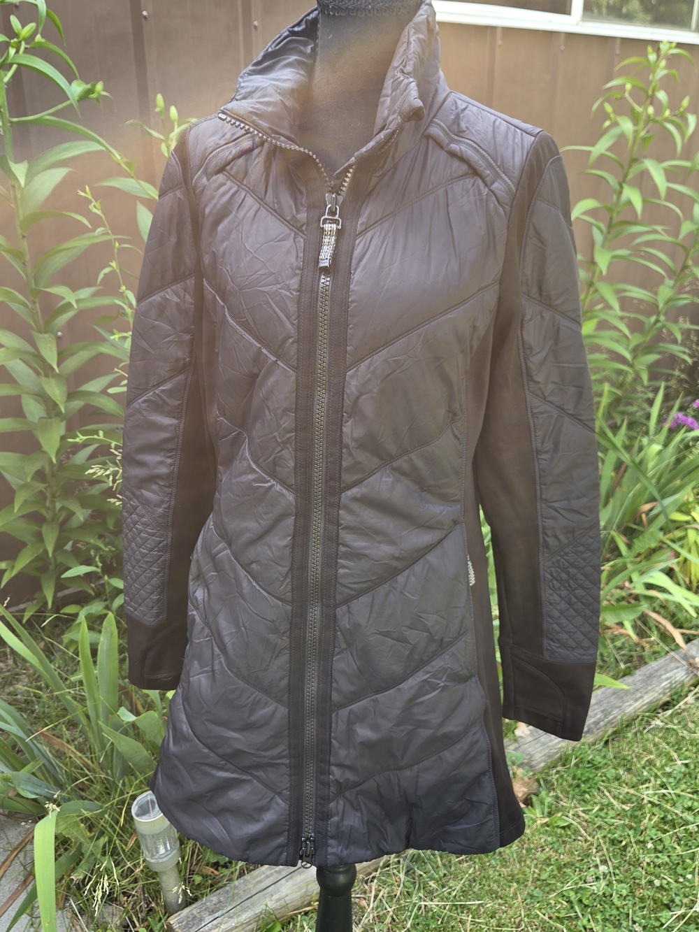 Athleta Black Quilted Long Puffer Jacket